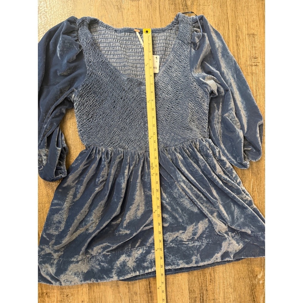 Free People Blue Velvet Smocked Mini Dress OB12138008 Size M NWT - Picture 4 of 8
